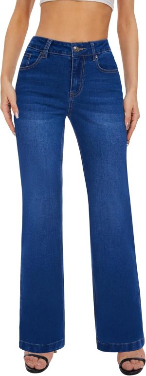 Women's High Waisted Wide Leg Baggy Stretch Denim Jeans