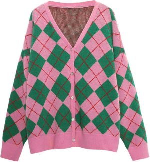 Women's Long Sleeve Cardigan Sweater,Cute  Top Knit Colorful Patterned V Neck Button Outwear S~XL